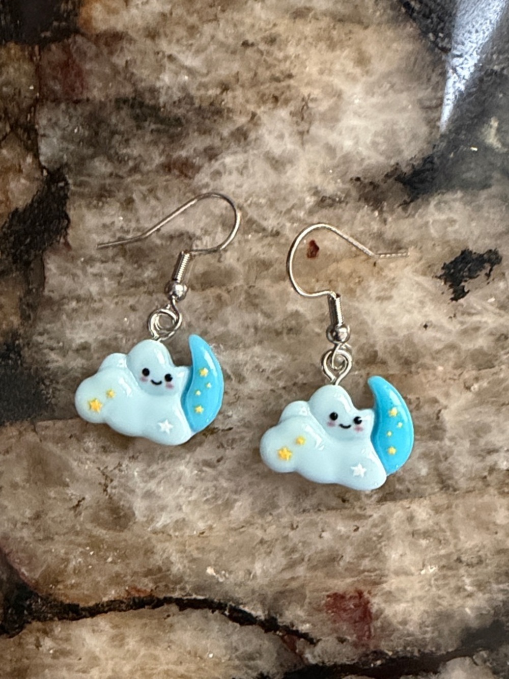 Cute Blue Cloud & Moon Drop Earrings - Women's Jewelry